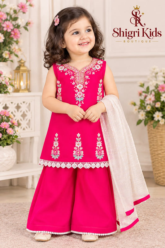 Pink Embroidered Palazzo Suit