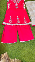 Pink Embroidered Palazzo Suit