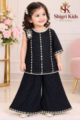 Black Embroidered Peplum Style Plazo Suit