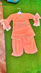 Peplum Style Chiffon Handwork Suit - 3