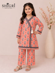 Peach Floral Print Wrap Suit