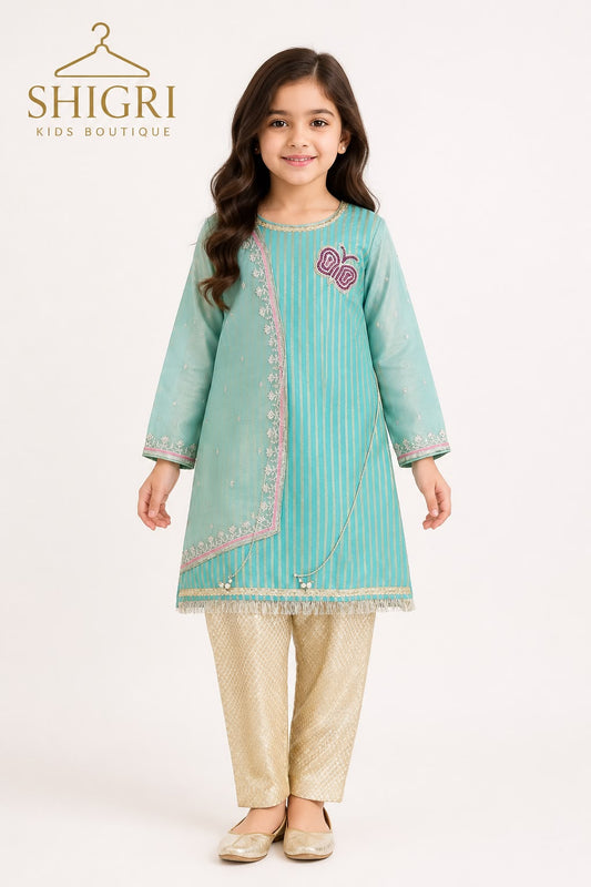 Sea Green Organza Cape Suit