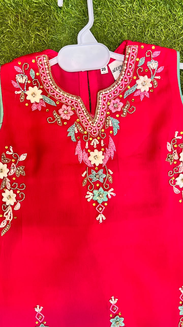 Pink Embroidered Palazzo Suit