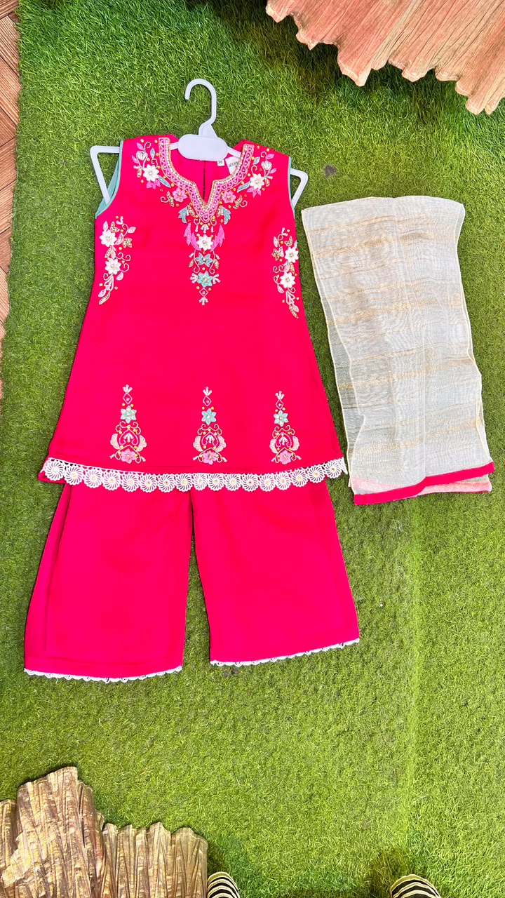 Pink Embroidered Palazzo Suit