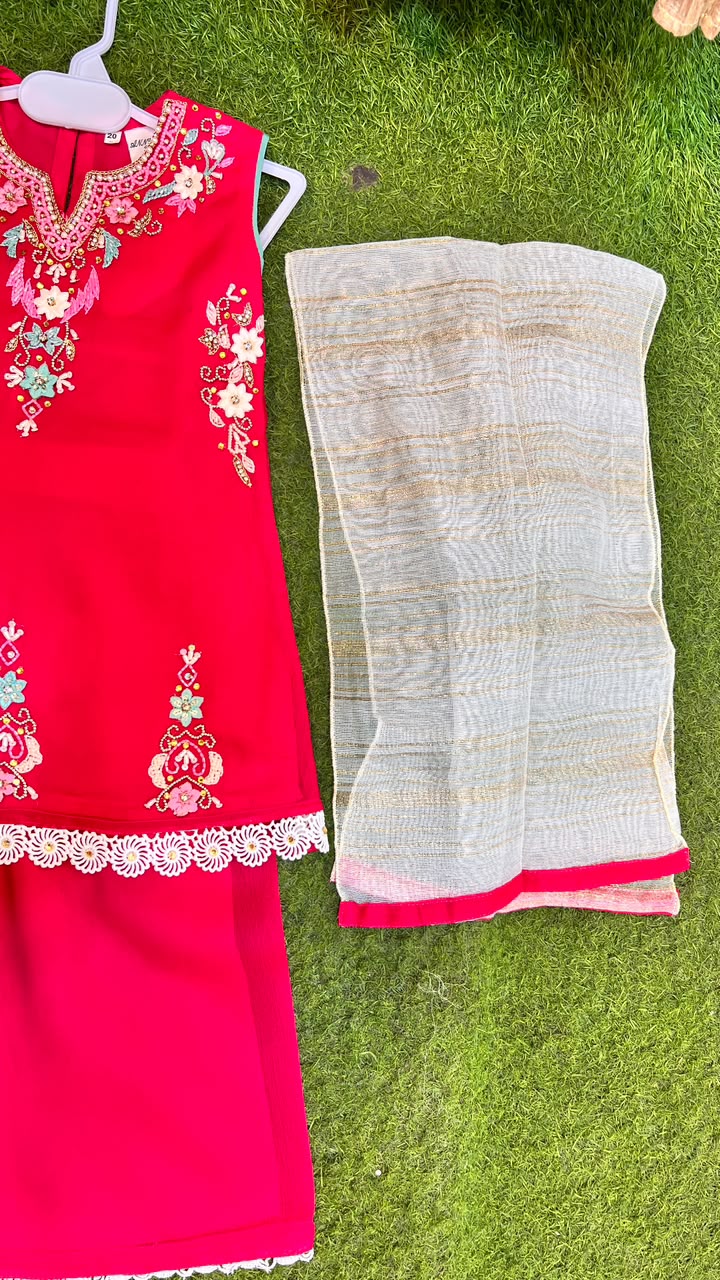 Pink Embroidered Palazzo Suit