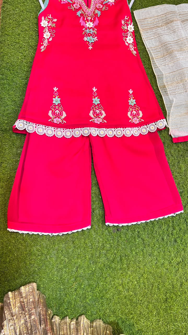 Pink Embroidered Palazzo Suit