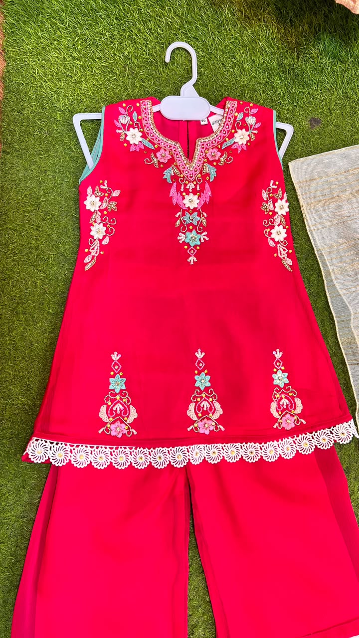 Pink Embroidered Palazzo Suit