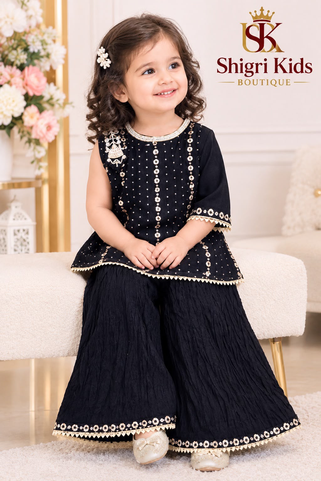 Black Embroidered Peplum Style Plazo Suit