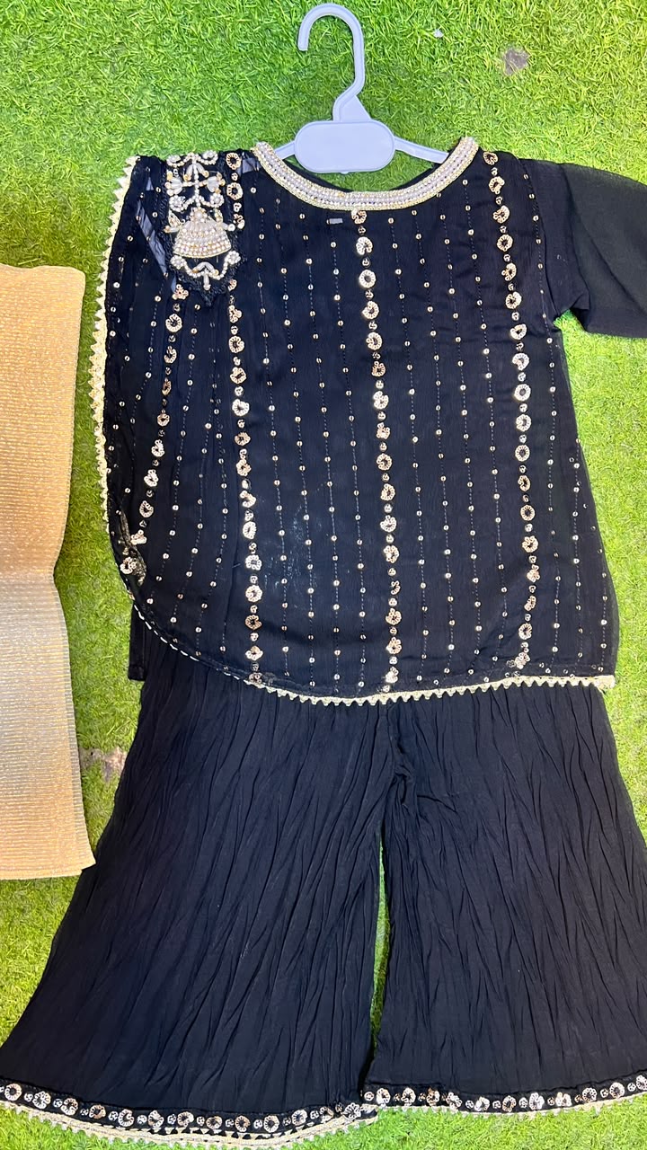 Black Embroidered Peplum Style Plazo Suit