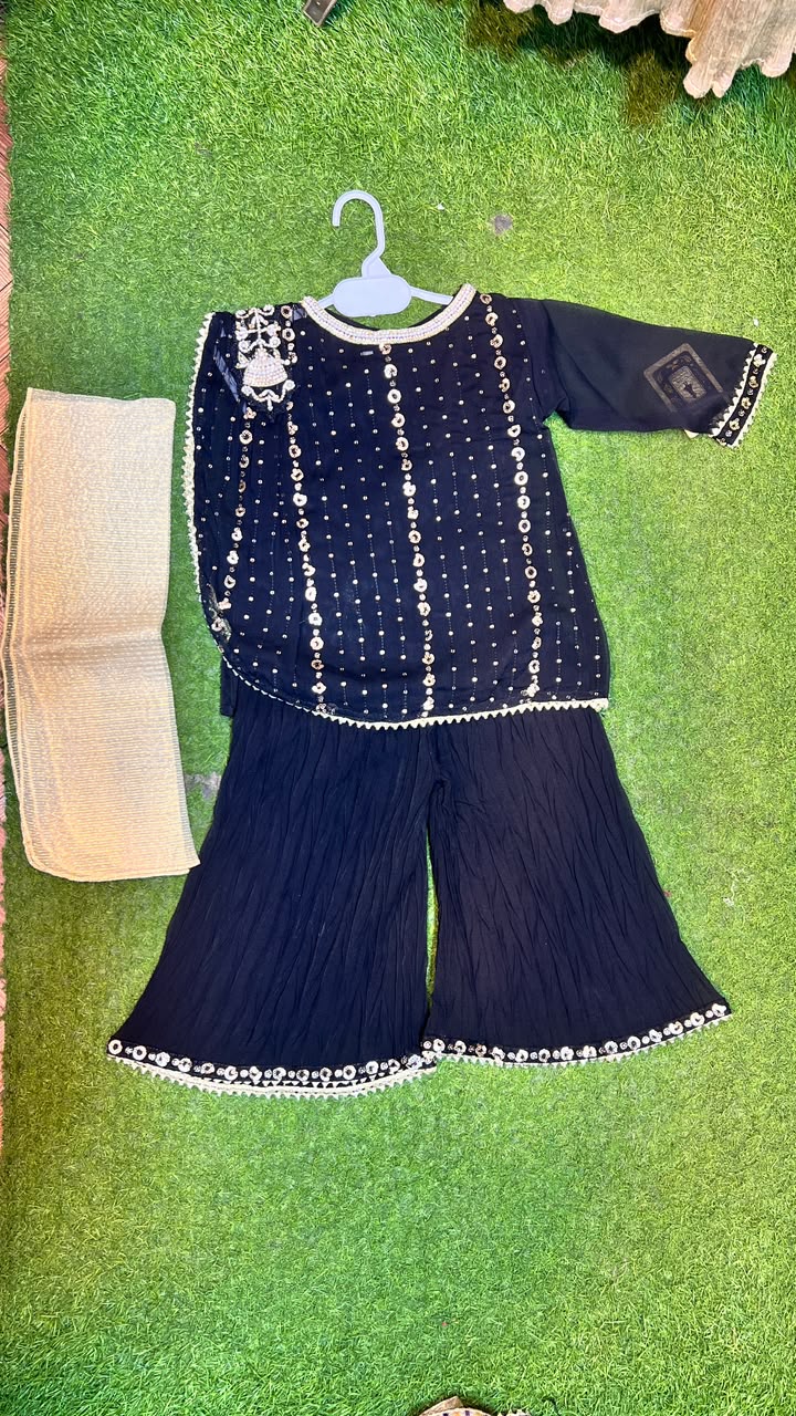 Black Embroidered Peplum Style Plazo Suit