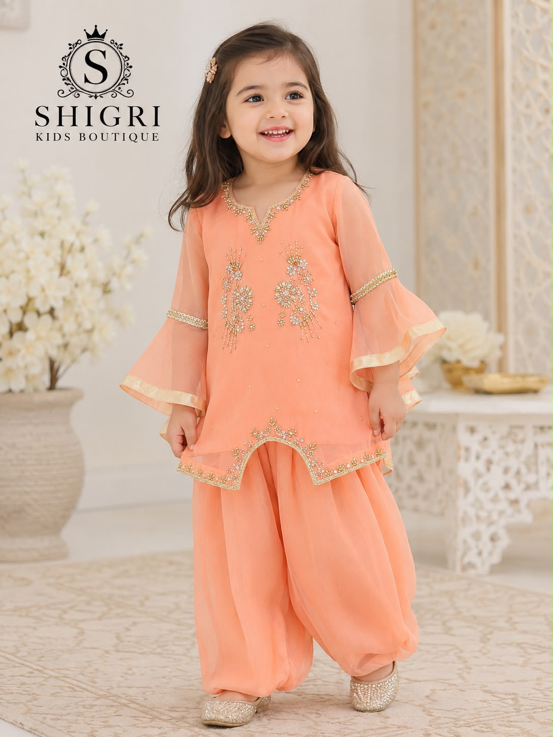Peplum Style Chiffon Handwork Suit - 2