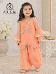 Peplum Style Chiffon Handwork Suit - 2