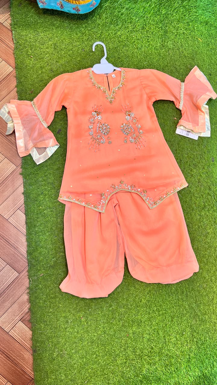 Peplum Style Chiffon Handwork Suit - 3
