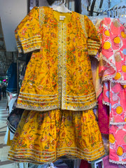 Banarasi Cotton Mustard Floral Garara Suit - 2