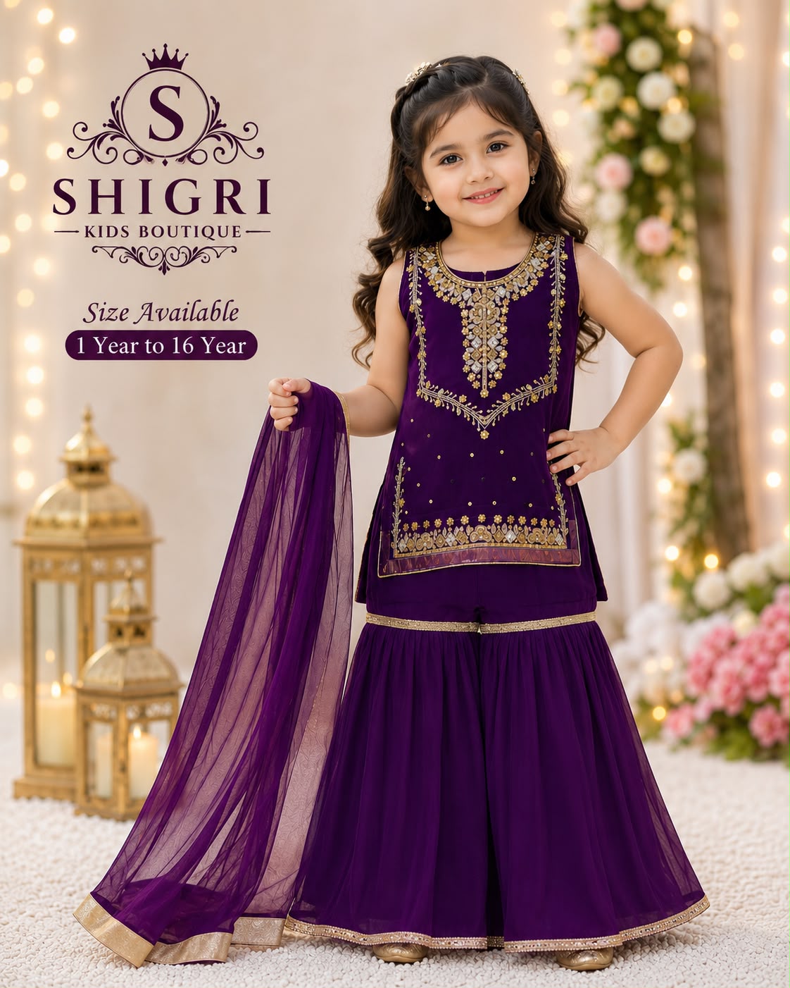 Purple Handwork Garara Suit