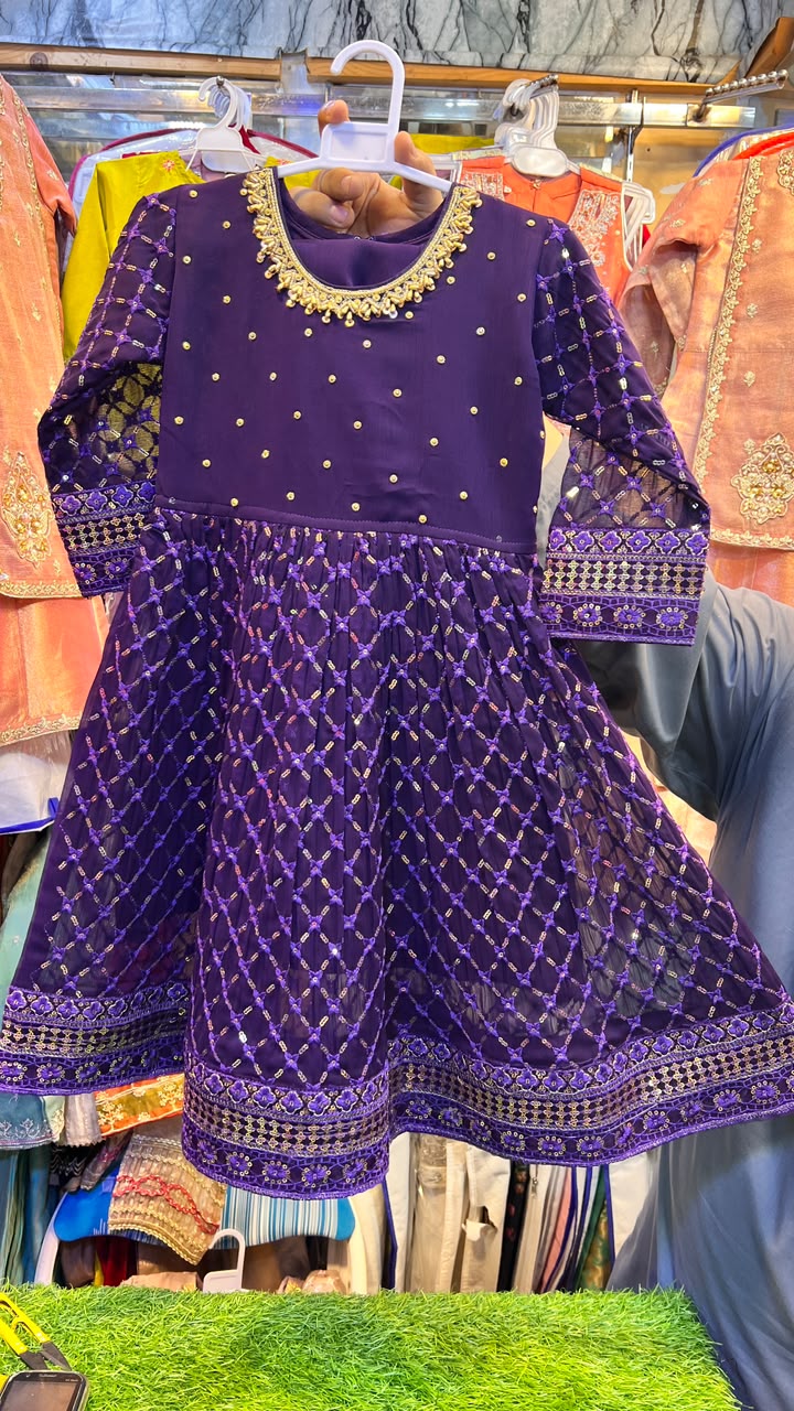 Chiffon Crisscross Embroidered Frock - 4