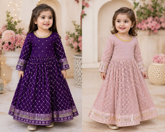 Chiffon Crisscross Embroidered Frock