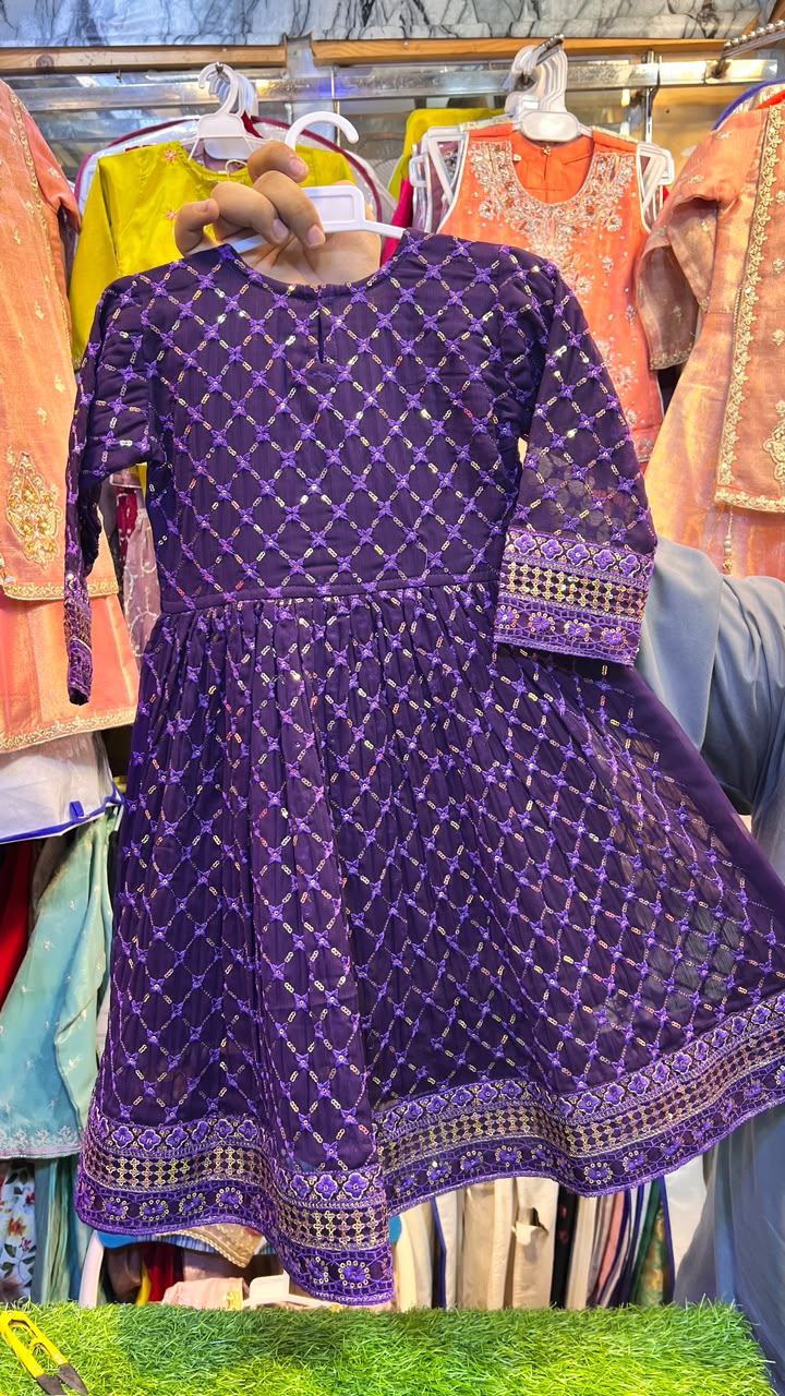 Chiffon Crisscross Embroidered Frock - 5