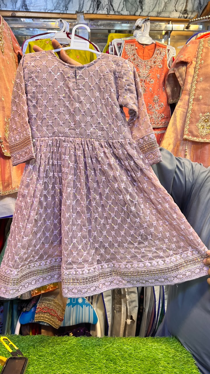 Chiffon Crisscross Embroidered Frock - 3