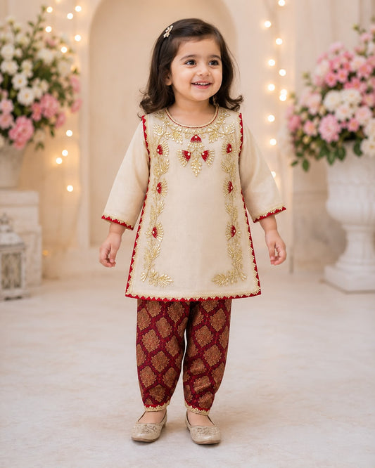 Khadi Fabric Gota Work Cord Style Suit