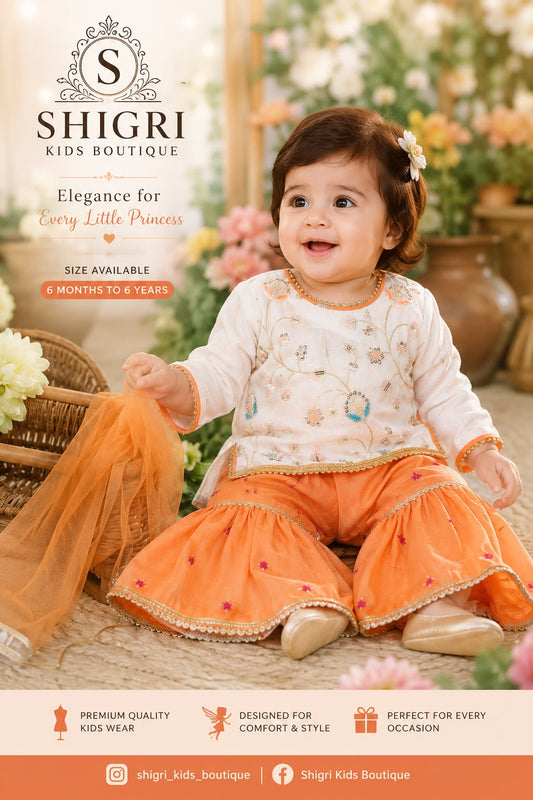 Orange Embroidered Gharara Set