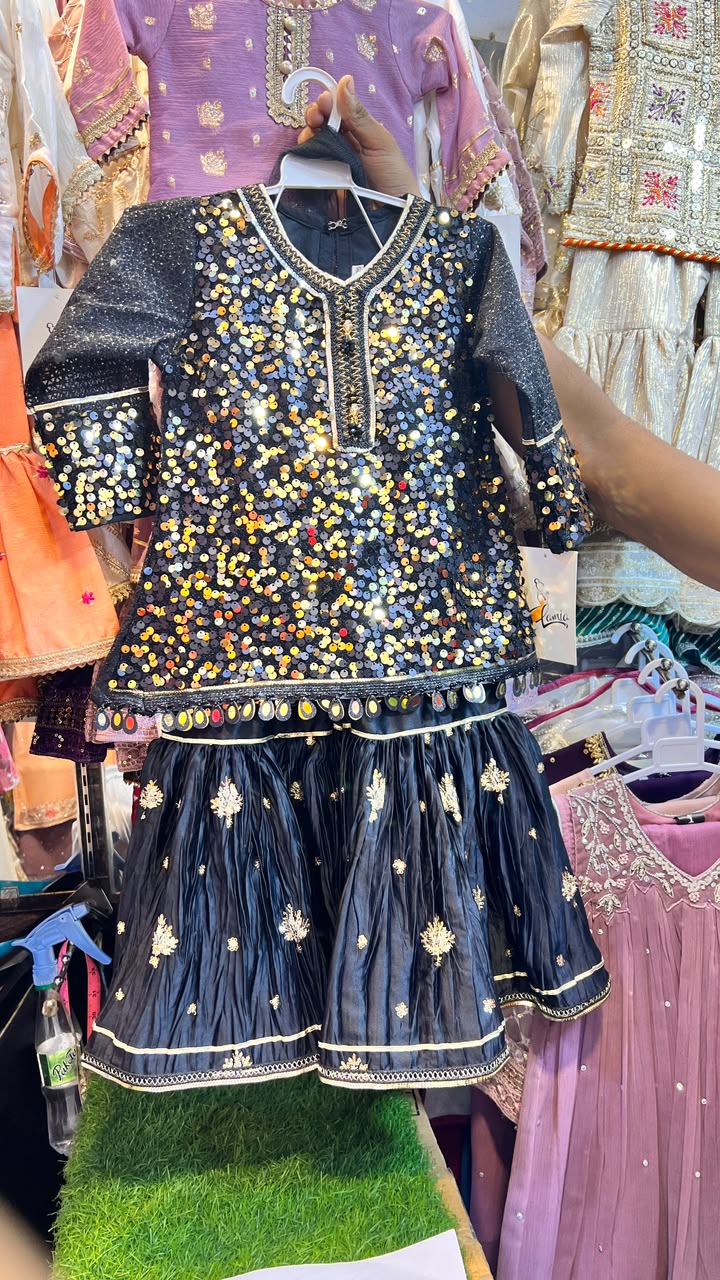 Metal Fabric Sequin Peplum Gharara Suit - 2