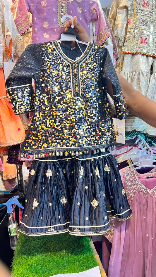 Metal Fabric Sequin Peplum Gharara Suit - 2