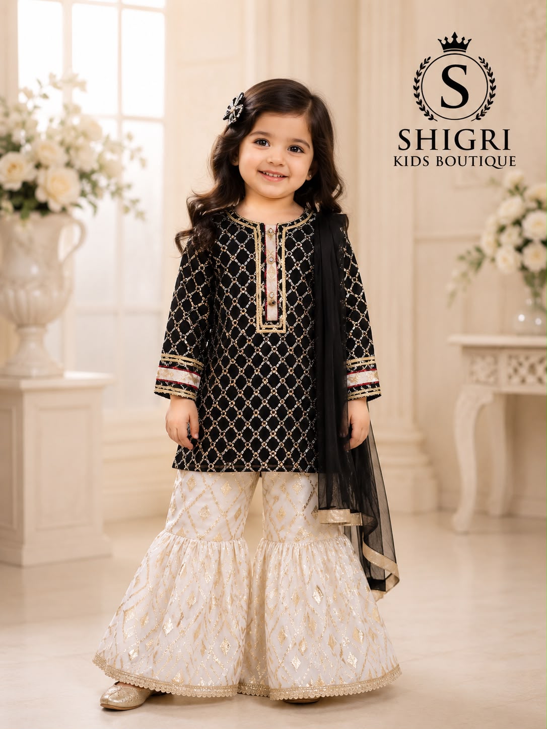 Metal Sequence Contrast Garara Suit