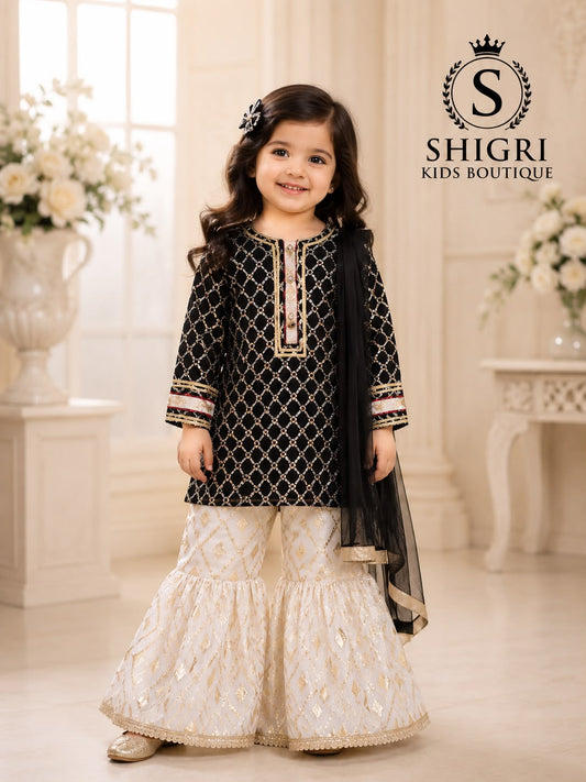 Metal Sequence Contrast Garara Suit