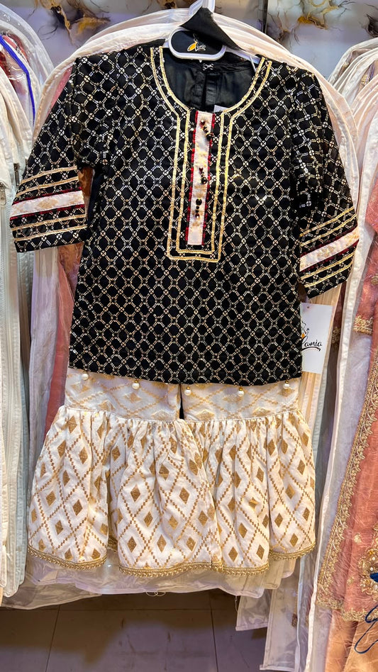 Metal Sequence Contrast Garara Suit - 2