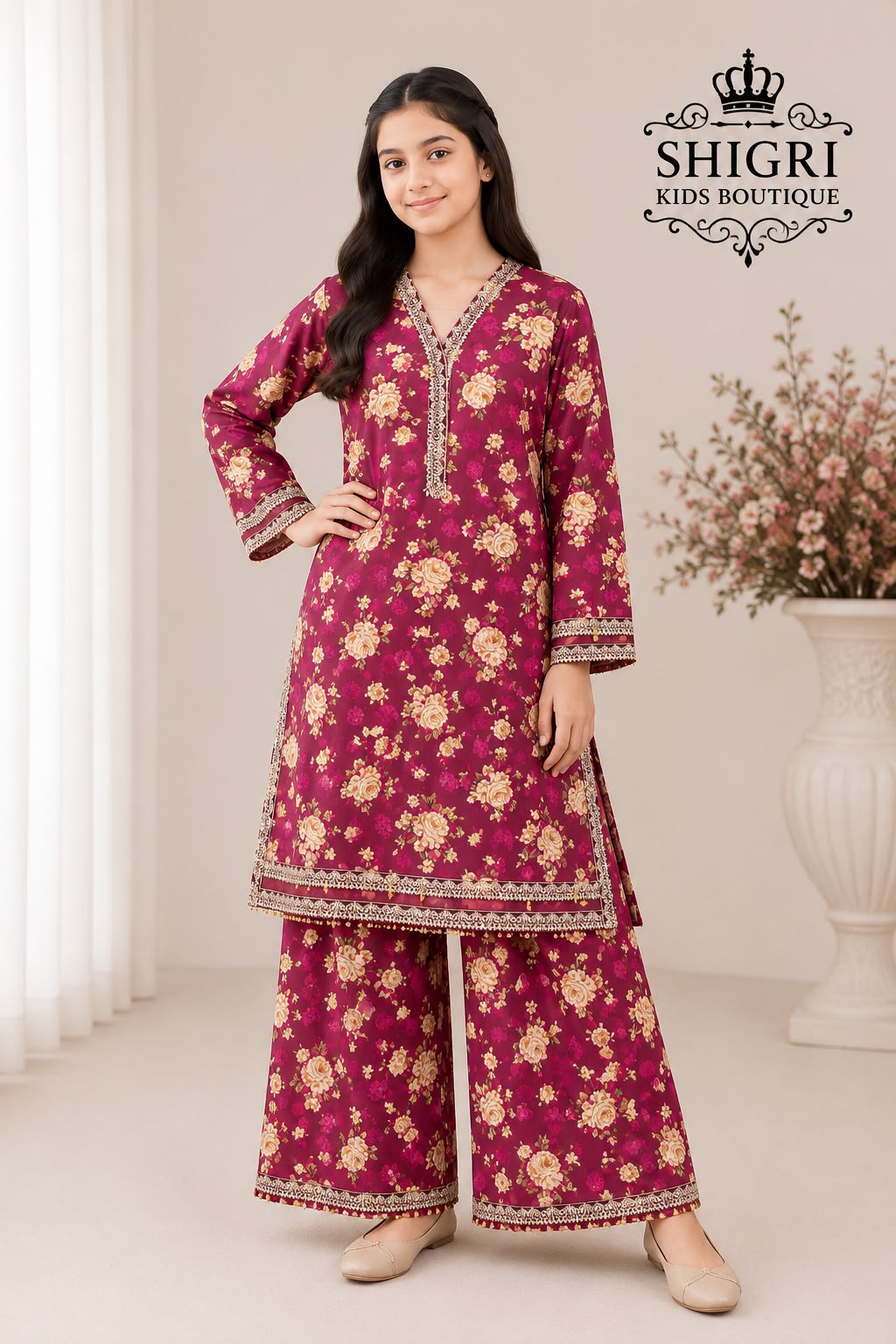 Maroon Floral Print Lawn Suit