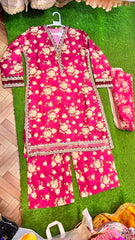Maroon Floral Print Lawn Suit - 2