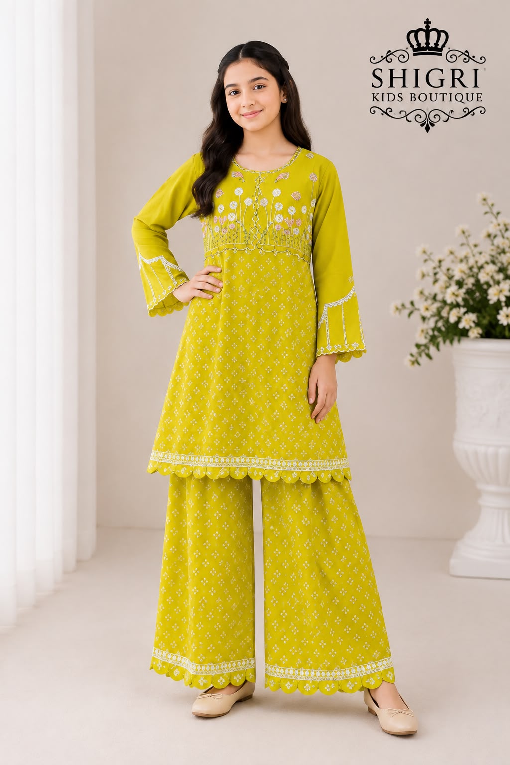 Lime Floral Pure Cotton Suit