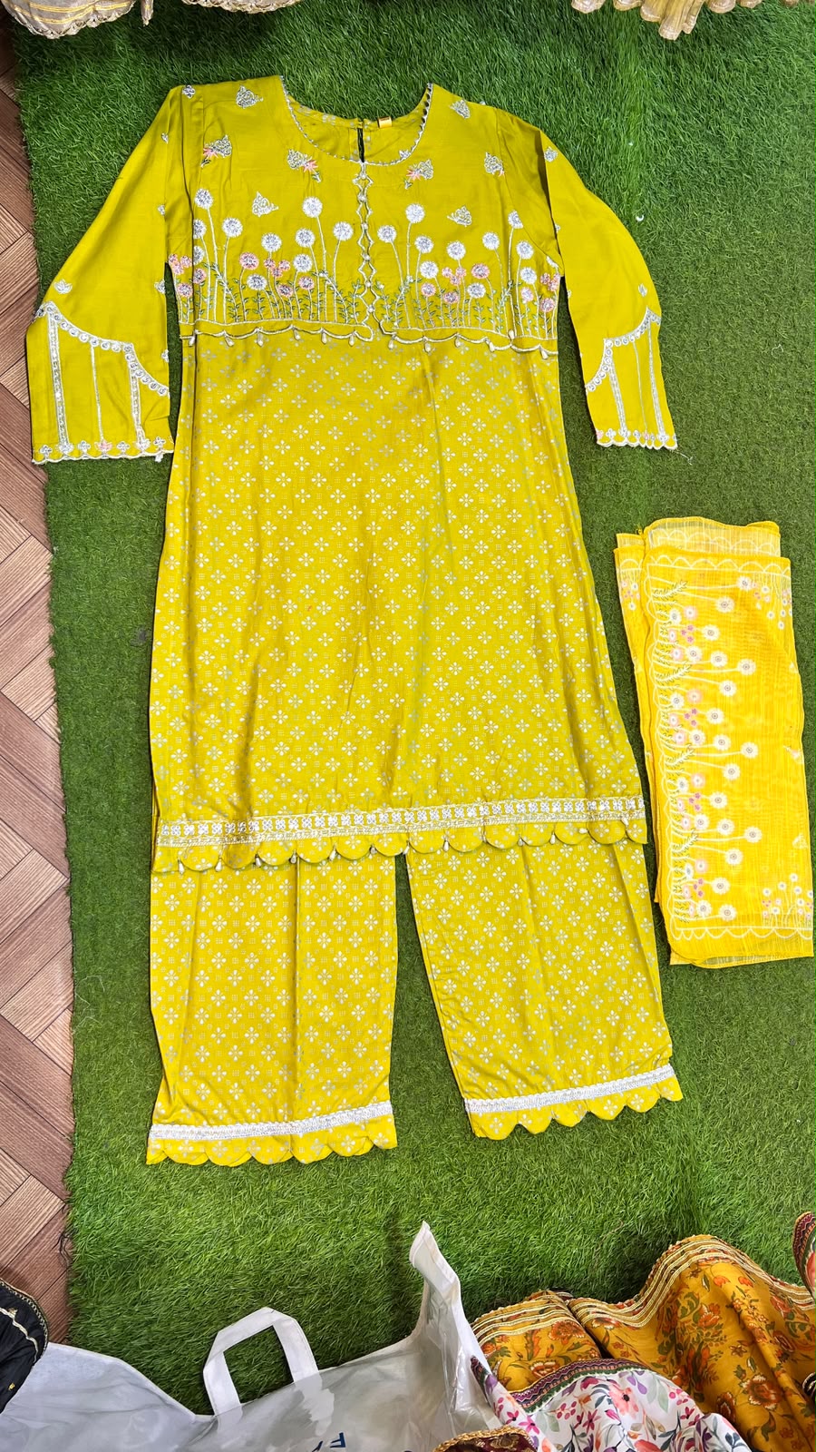 Lime Floral Pure Cotton Suit - 2