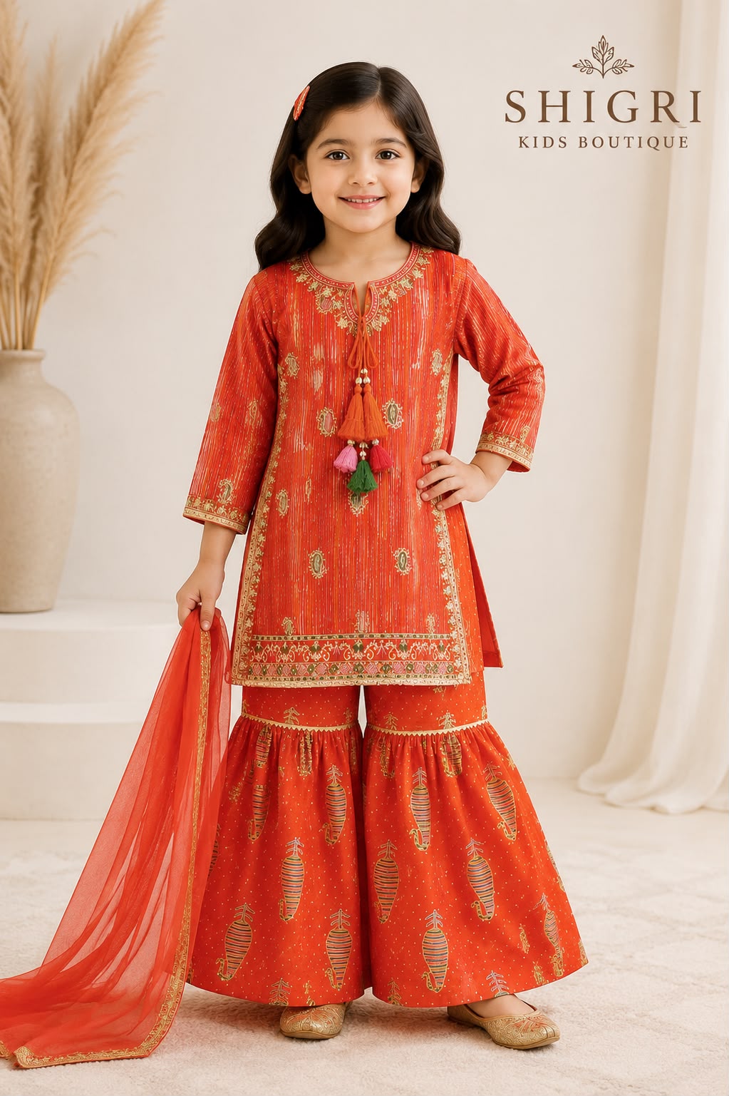 Striped Paisley Embroidered Gharara Suit - 3