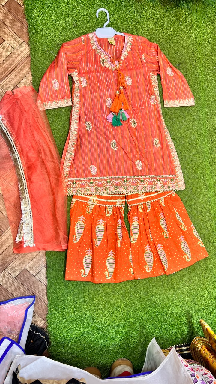 Striped Paisley Embroidered Gharara Suit - 4