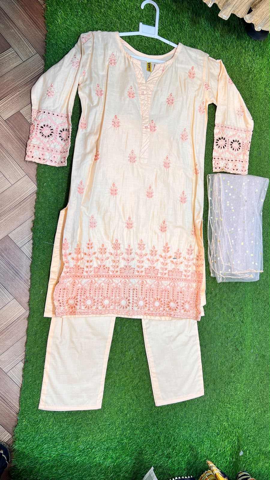 Peach Chikankari Cutwork Suit - 2