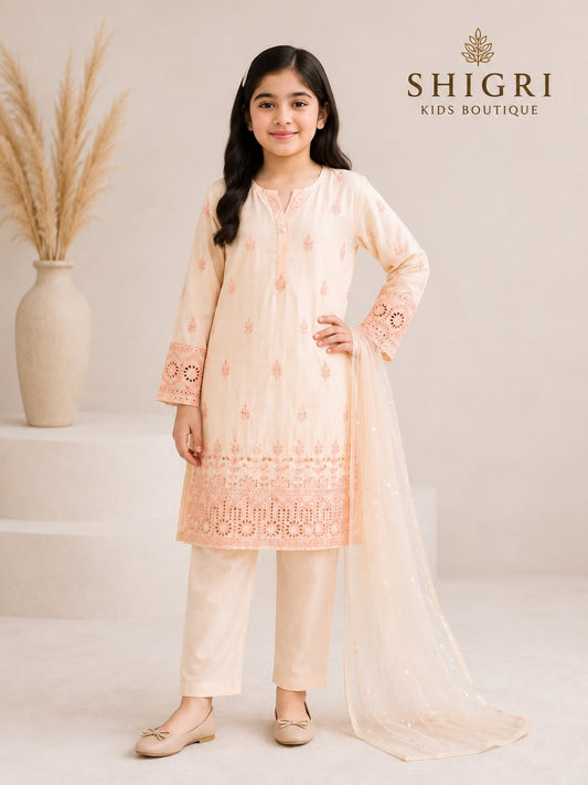 Peach Chikankari Cutwork Suit