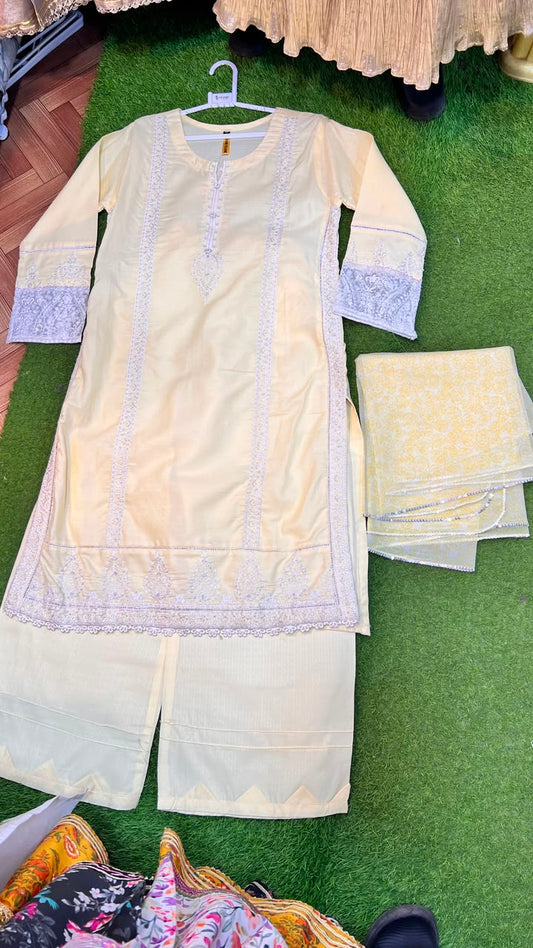 Pure Cotton Scallop Embroidered Suit - 2