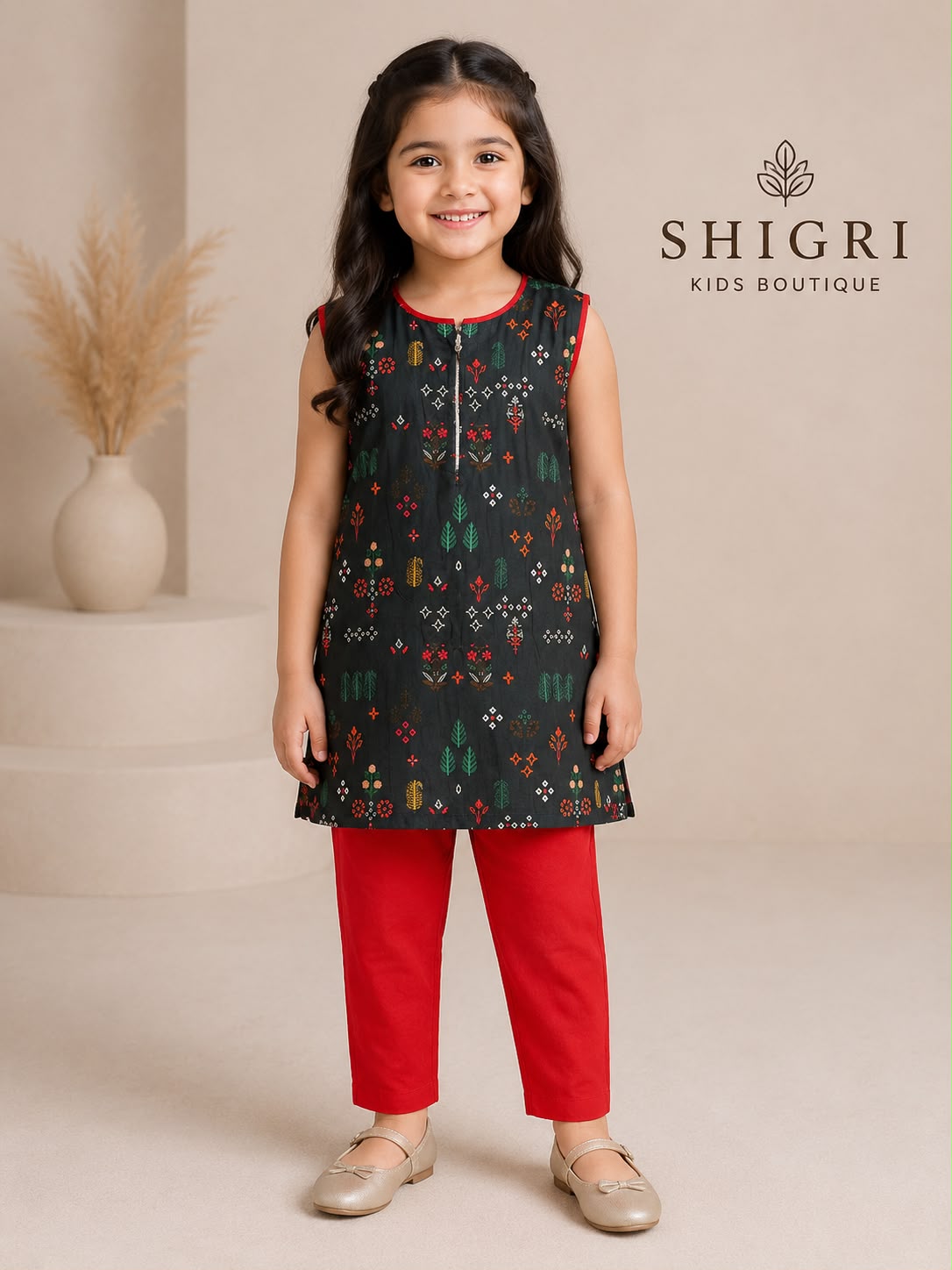 Charcoal Floral Print Sleeveless Suit
