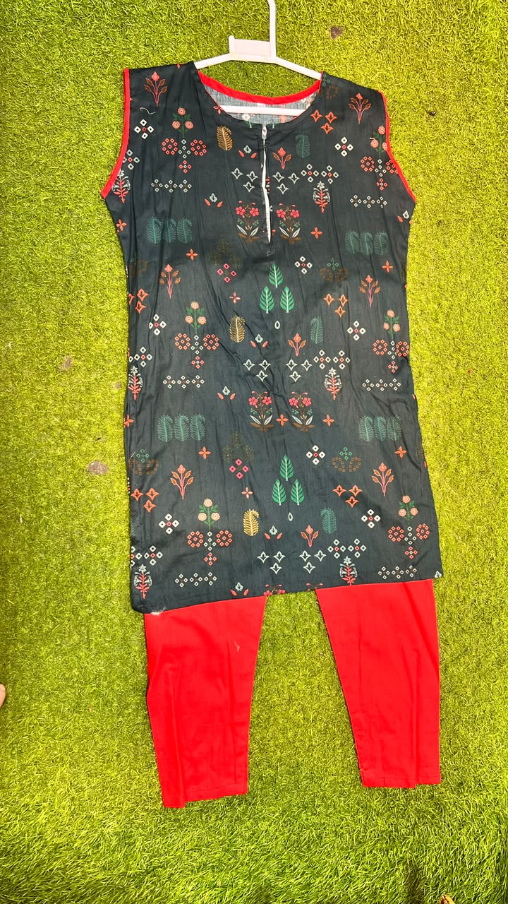 Charcoal Floral Print Sleeveless Suit - 2