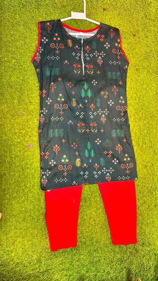 Charcoal Floral Print Sleeveless Suit - 2