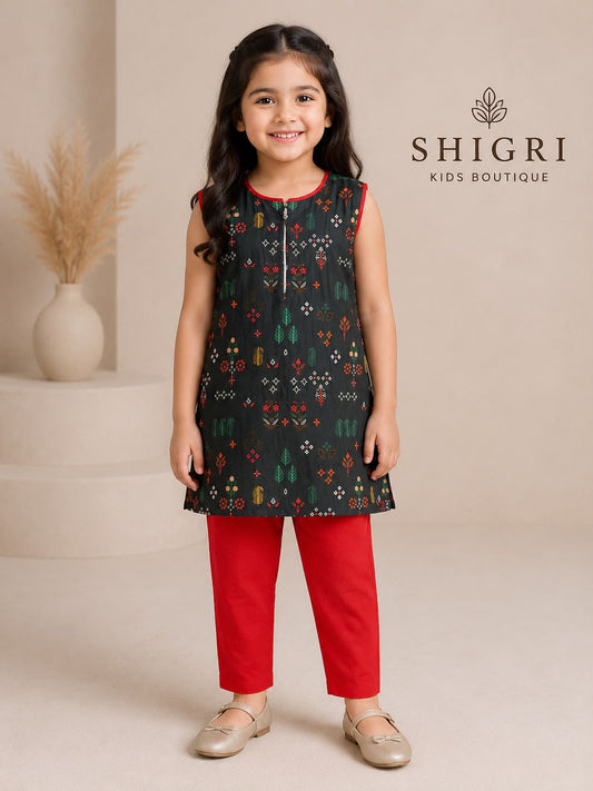 Charcoal Floral Print Sleeveless Suit