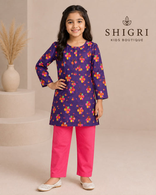 Purple Balloon Print Cotton Suit