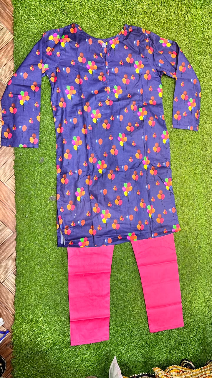 Purple Balloon Print Cotton Suit - 2