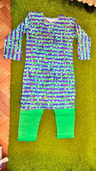 Green Striped Floral Print Suit - 2