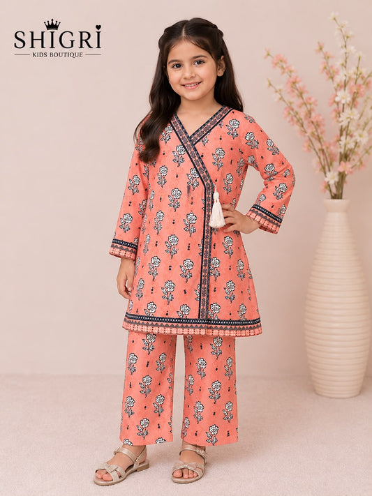 Peach Floral Print Wrap Suit