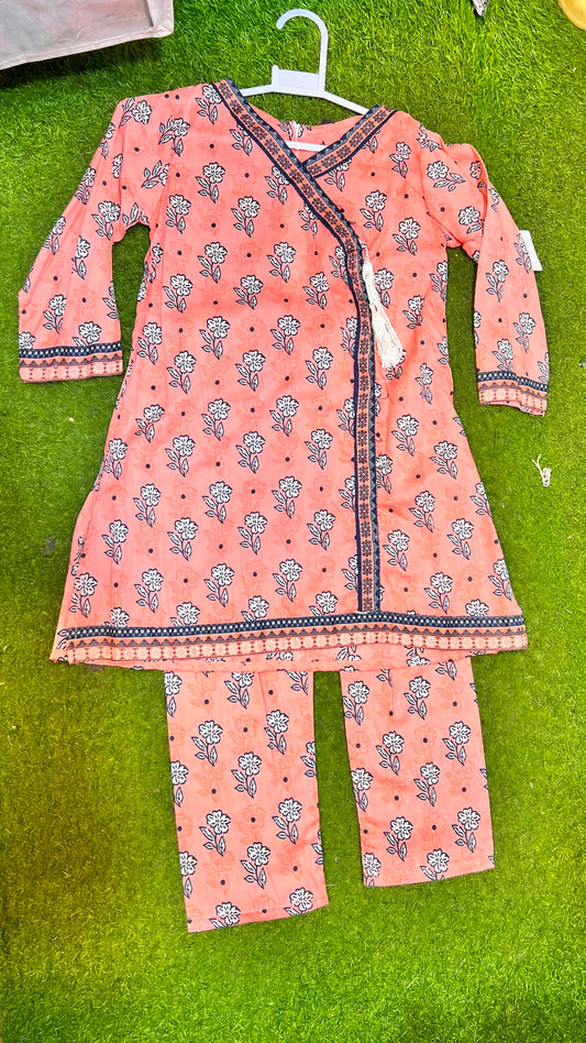 Peach Floral Print Wrap Suit - 2
