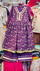Purple Chiffon Computer Embroidered Frock - 3