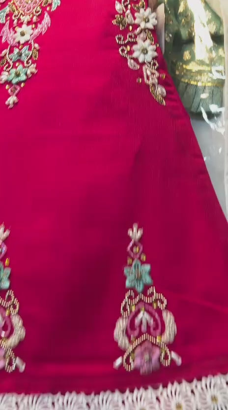 Pink Embroidered Palazzo Suit